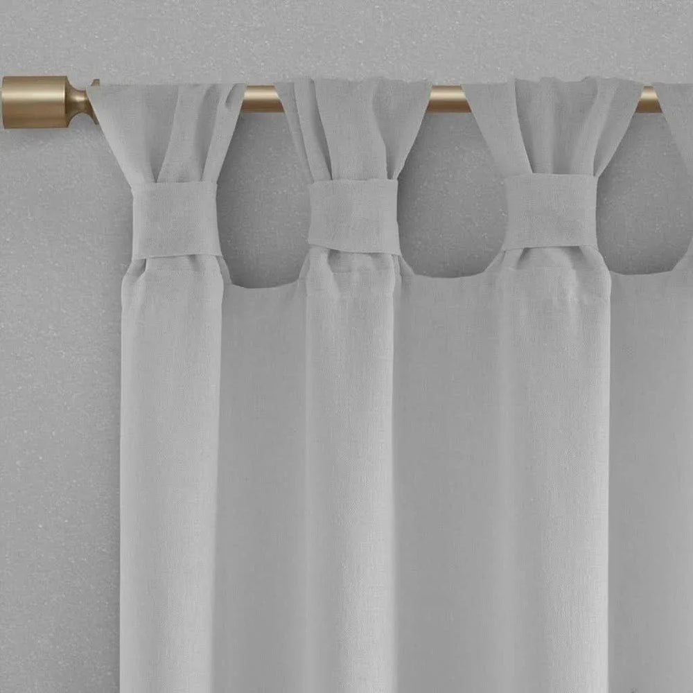 Linen Curtain Panel Grey Tab Top Floral Fits Up To 2' Diameter Rod Media 2