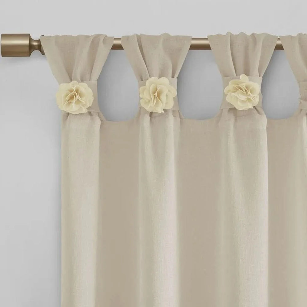 Linen Curtain Panel Floral Cuff Tab Top Beige One Panel For Living Room Media 11