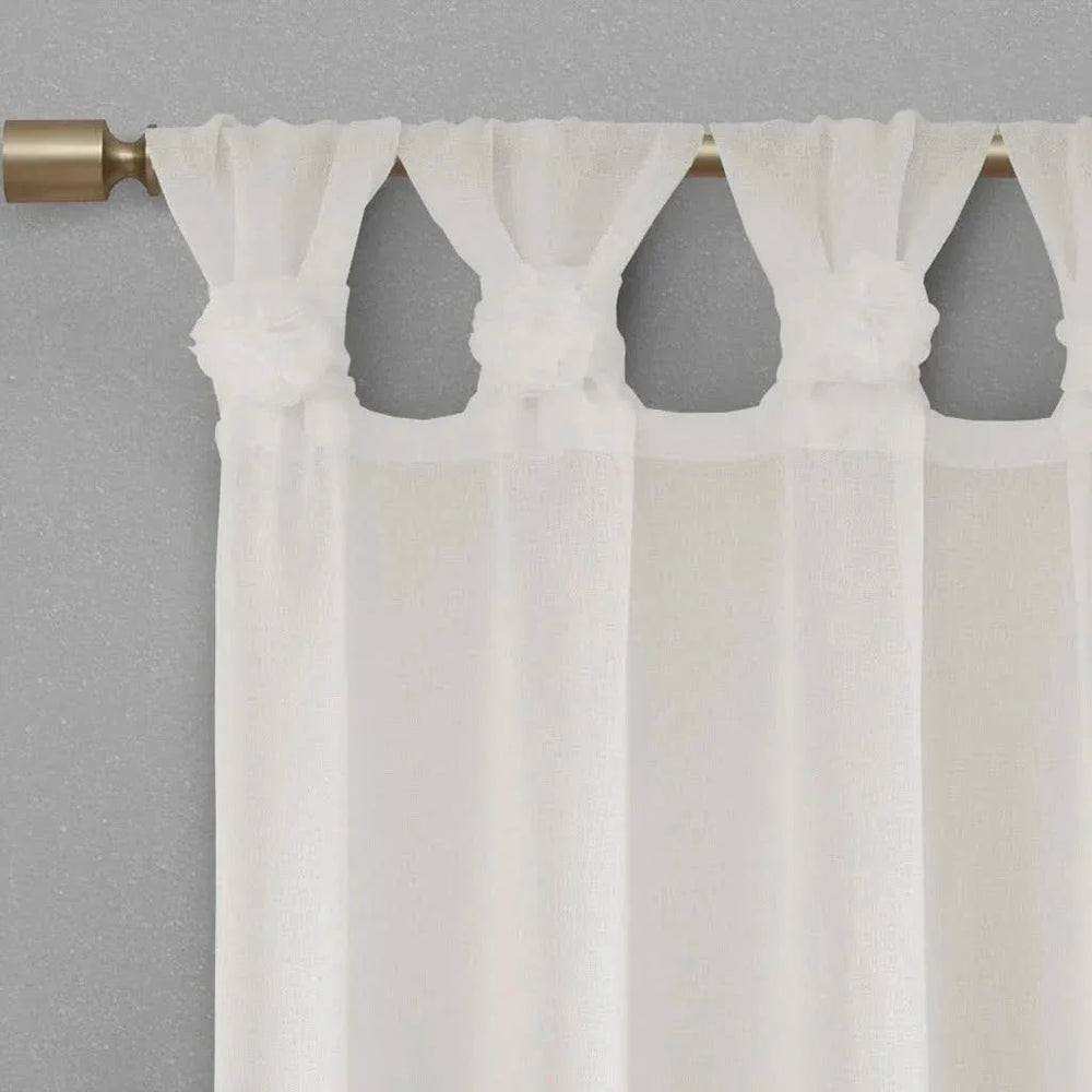 Linen Curtain Panel Floral Embellished Tab Top 84 Inch Long For Living Room Media 9