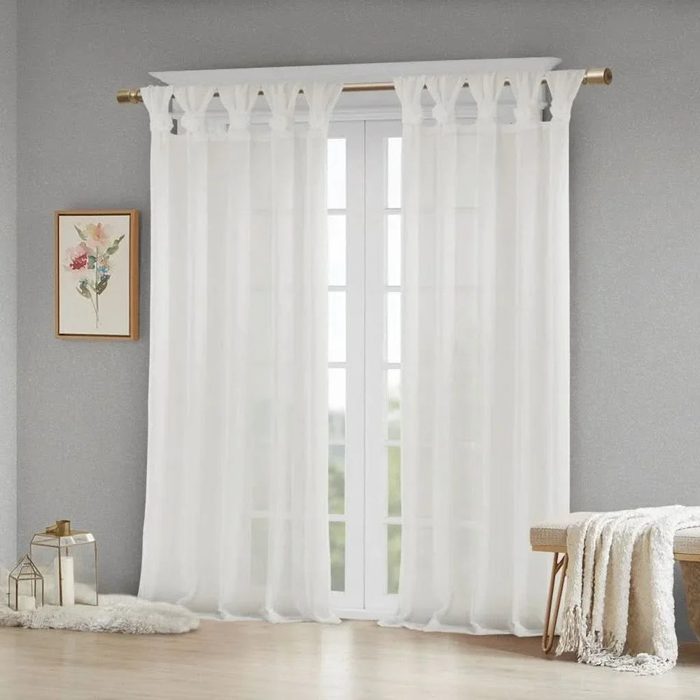 Linen Curtain Panel Floral Embellished Tab Top 84 Inch Long For Living Room Media 2