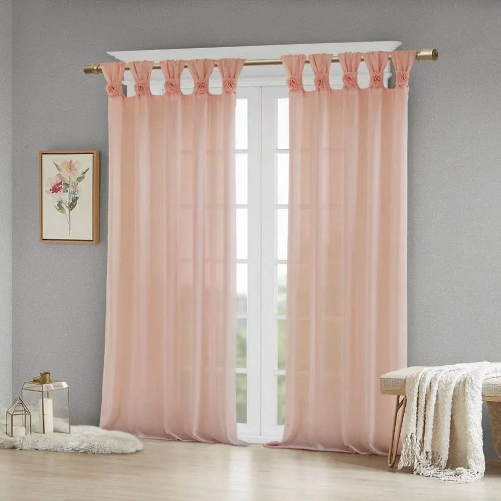 Floral Curtain Panel Linen Cuff Tab Top Blush Window Curtain 63 Inch Media 1