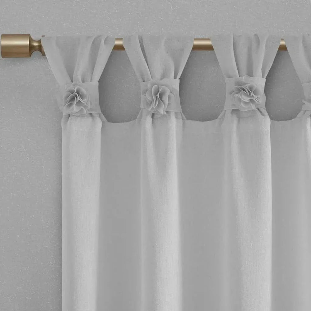 Linen Curtain Panel Grey Tab Top Floral Fits Up To 2' Diameter Rod Media 8