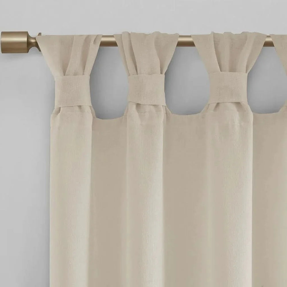 Linen Curtain Panel Floral Cuff Tab Top Beige One Panel For Living Room Media 5