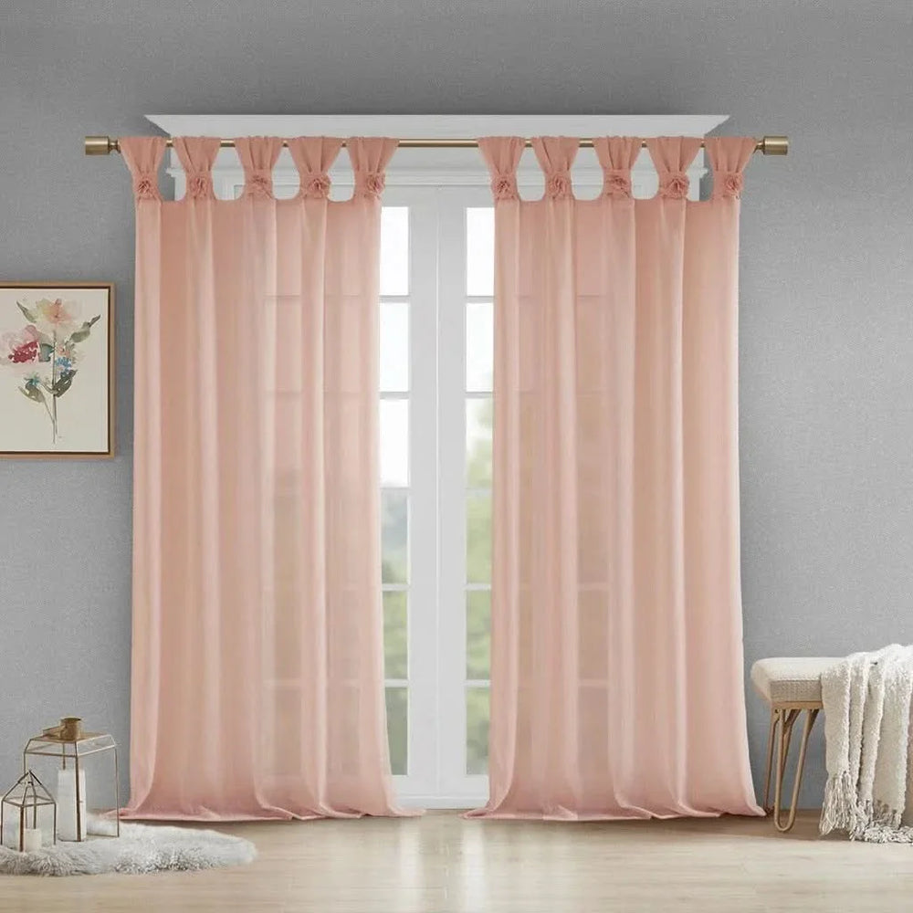 Floral Curtain Panel Linen Cuff Tab Top Blush Window Curtain 63 Inch Media 3