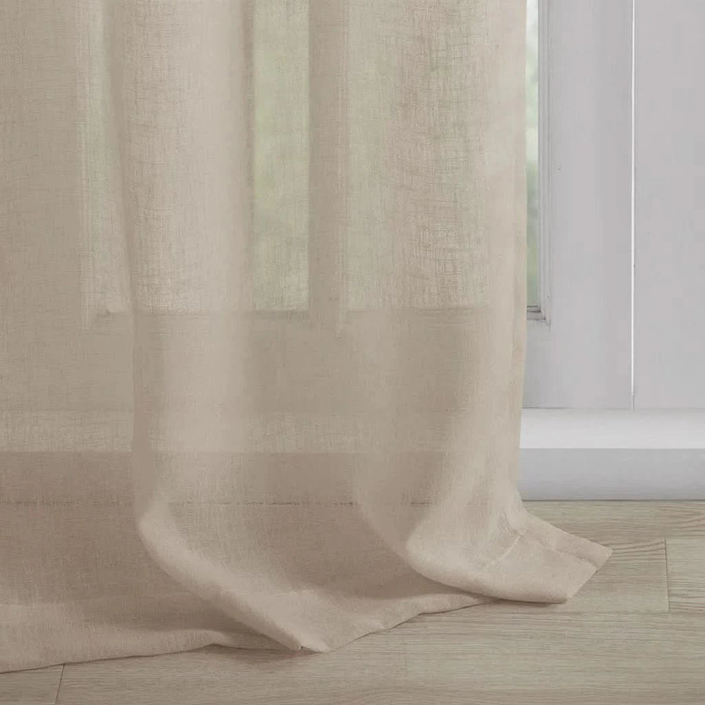 Linen Curtain Panel Floral Cuff Tab Top Beige One Panel For Living Room Media 9