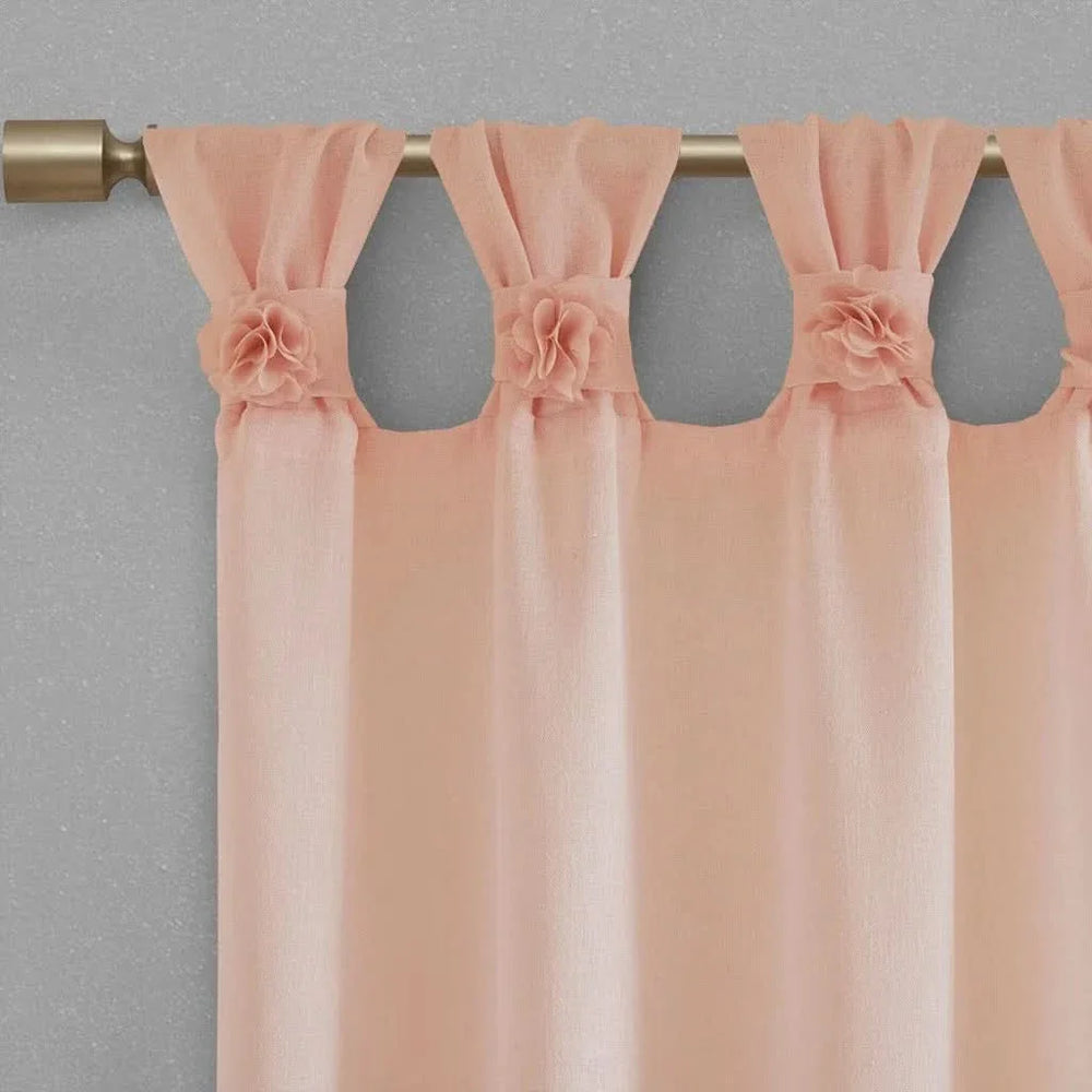 Floral Curtain Panel Linen Cuff Tab Top Blush Window Curtain 63 Inch Media 4