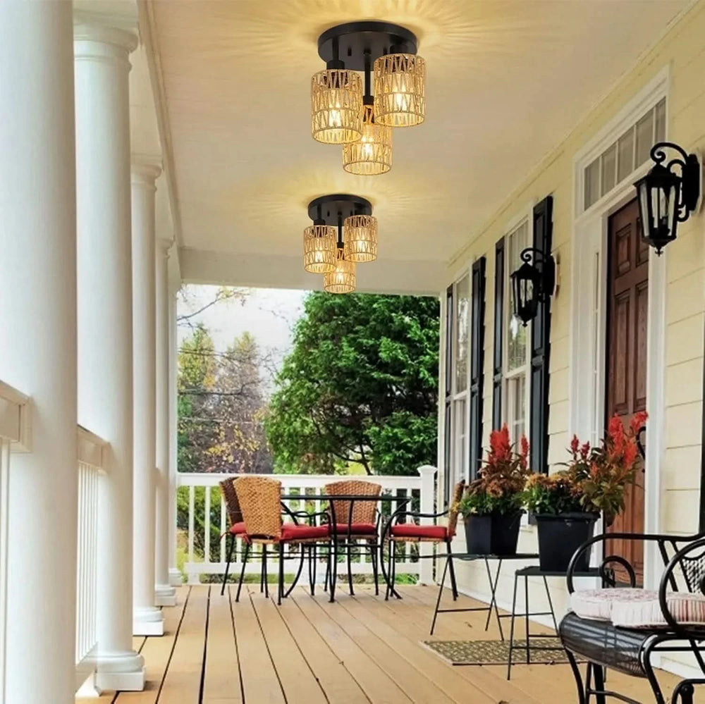 Rattan Ceiling Light Rattan & Metal Boho Style Living Room Fixture Media 4
