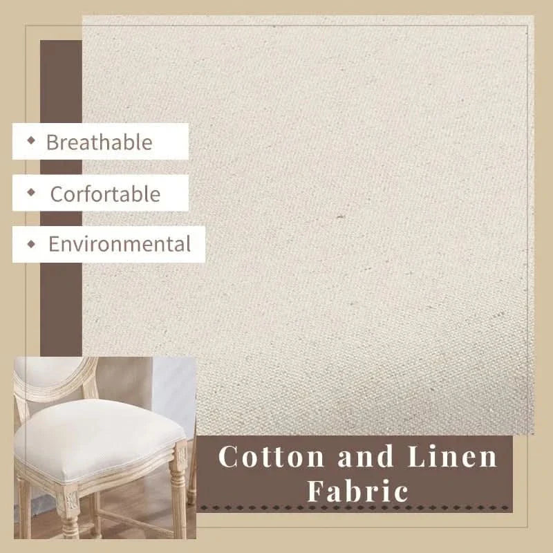 French Country Bar Chairs Cotton Linen Upholstery Round Back Beige Media 6