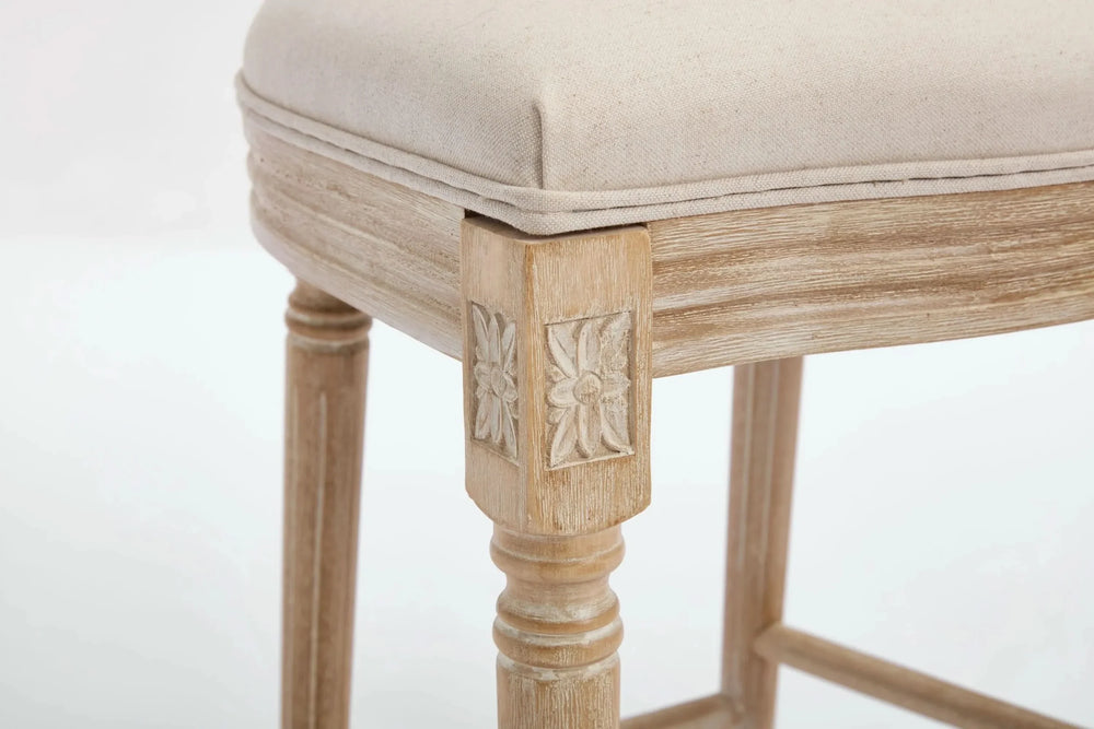 French Country Bar Chairs Cotton Linen Upholstery Round Back Beige Media 19