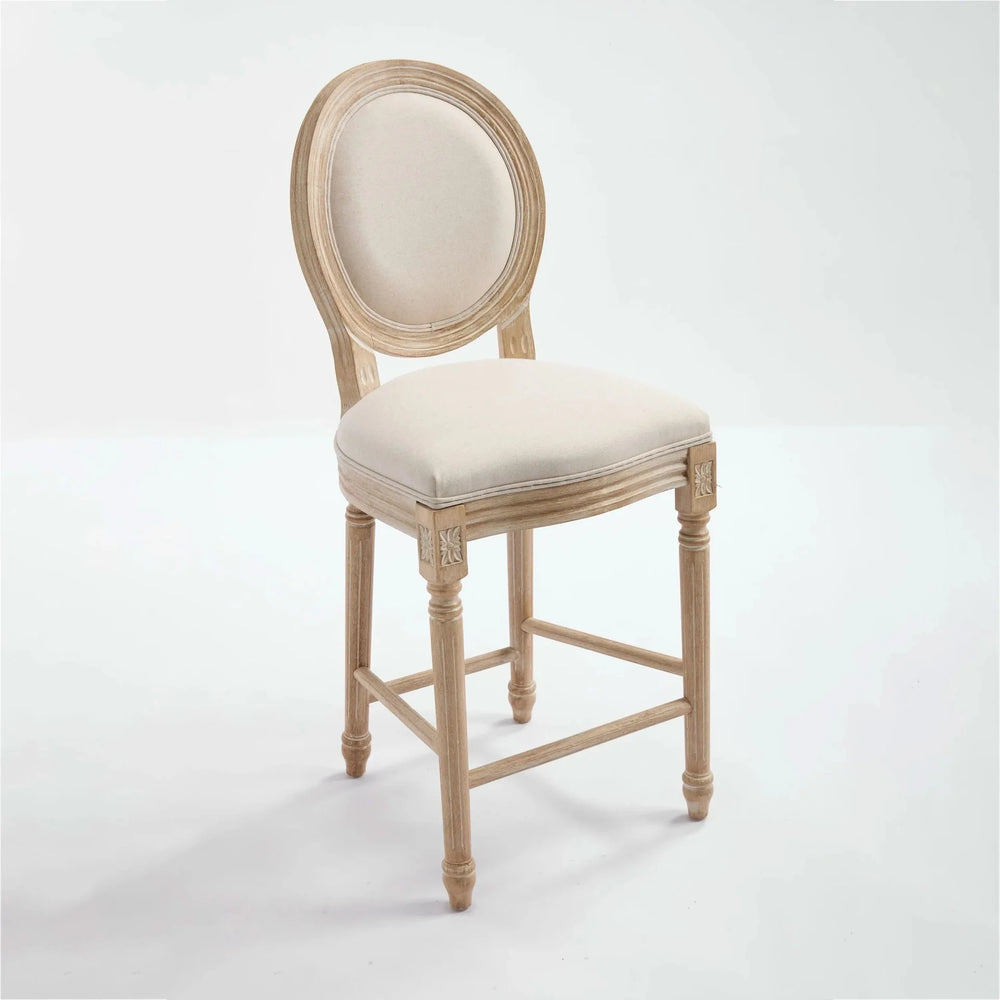French Country Bar Chairs Cotton Linen Upholstery Round Back Beige Media 24