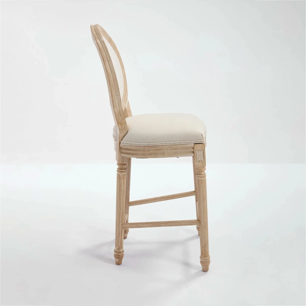 French Country Bar Chairs Cotton Linen Upholstery Round Back Beige Media 25
