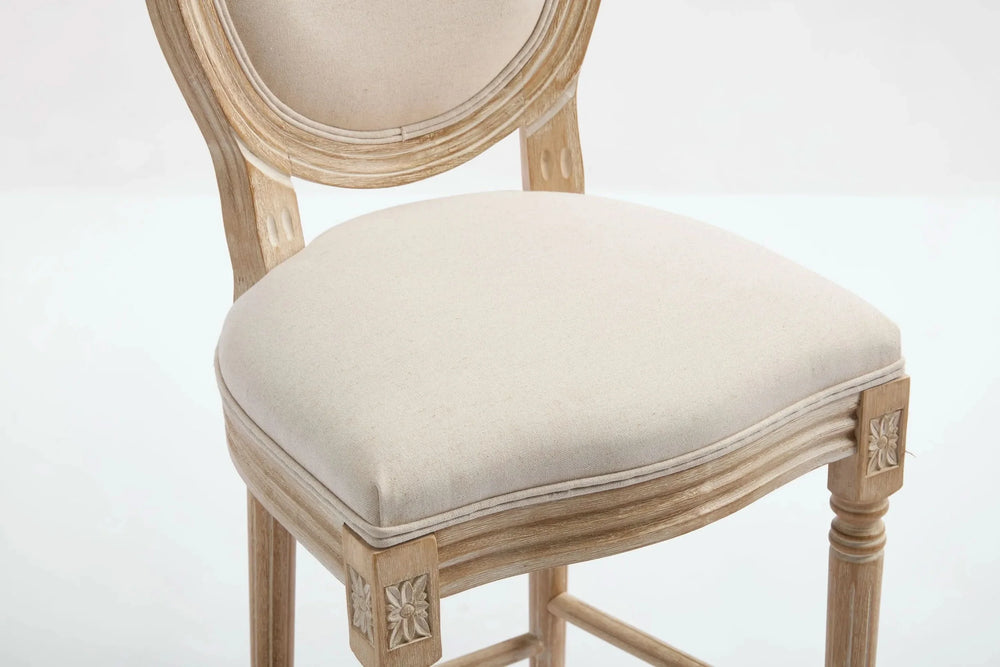 French Country Bar Chairs Cotton Linen Upholstery Round Back Beige Media 18