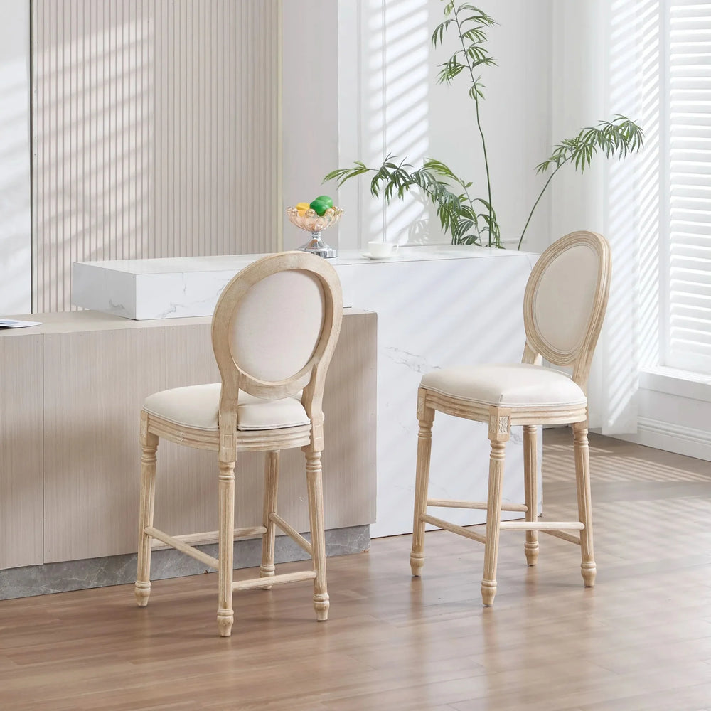 French Country Bar Chairs Cotton Linen Upholstery Round Back Beige Media 12