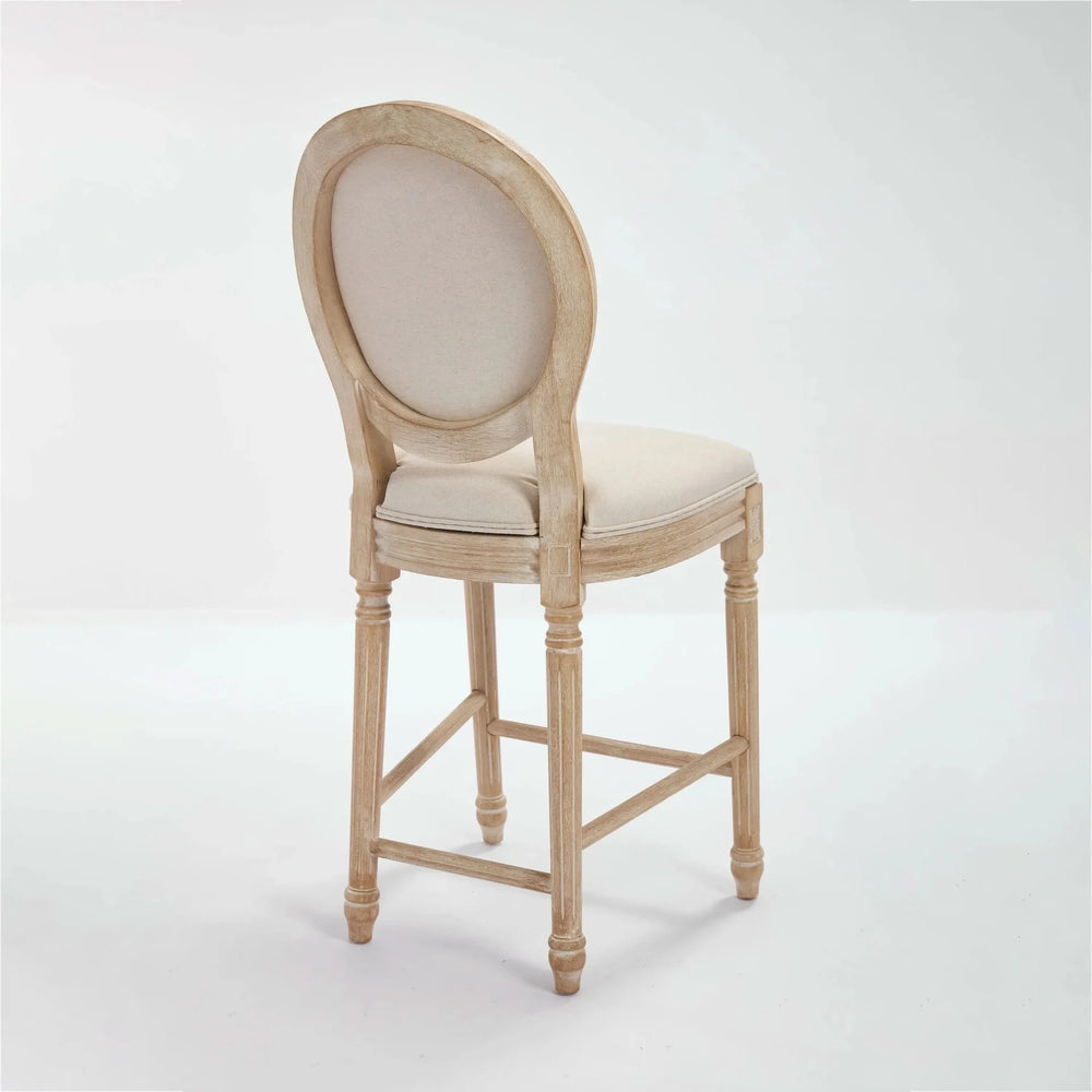 French Country Bar Chairs Cotton Linen Upholstery Round Back Beige Media 26