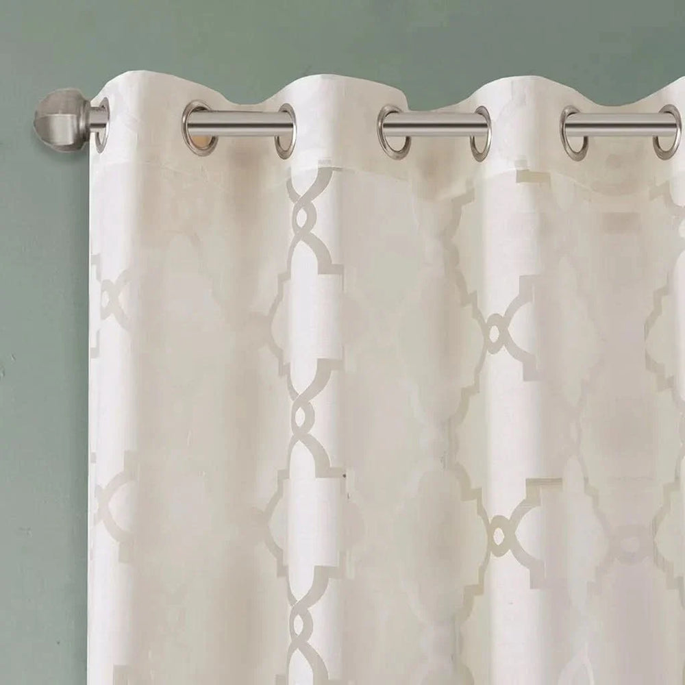 Fretwork Burnout Curtain Polyester Ivory Panel For Living Room Decor Media 3