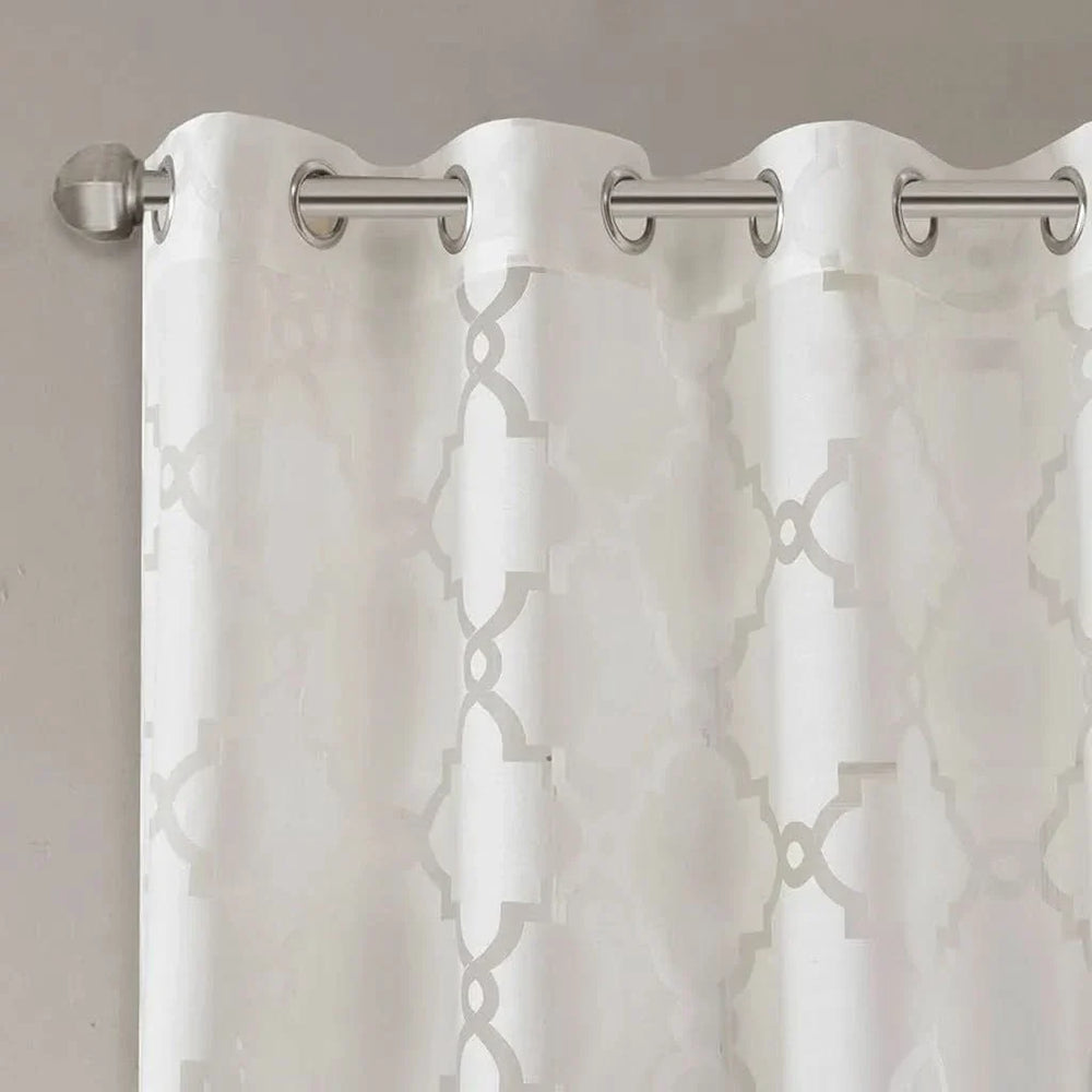 Fretwork Burnout Curtain Polyester Sheer Panel 84x50 Inches White Media 3