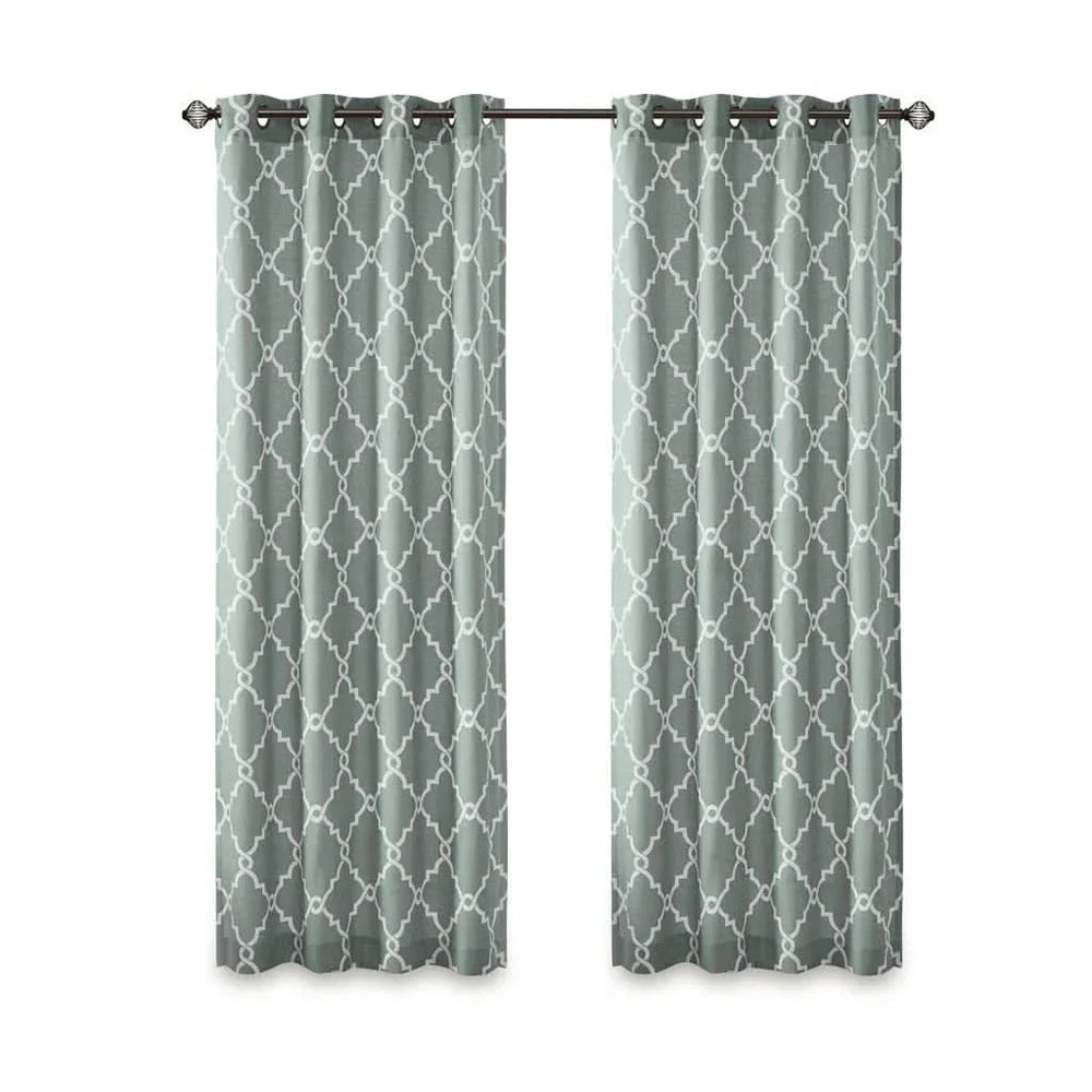 Fretwork Print Polyester Curtain Seafoam & White Grommet Top 108 Inch Panel Media 8