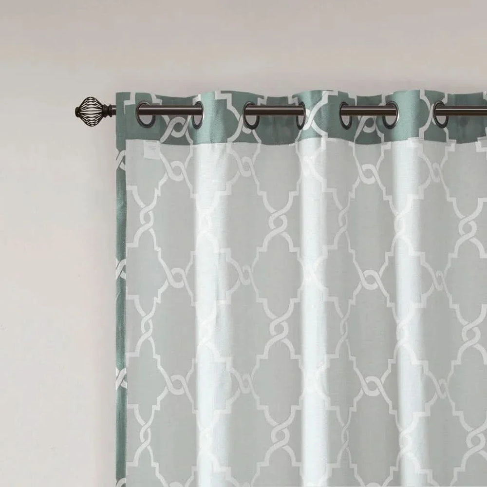 Fretwork Curtain Grommet Top Polyester Seafoam & White Window Panel Media 10