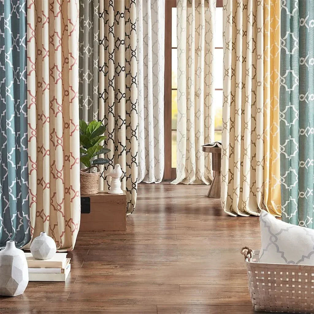 Fretwork Print Polyester Curtain Seafoam & White Grommet Top 108 Inch Panel Media 12