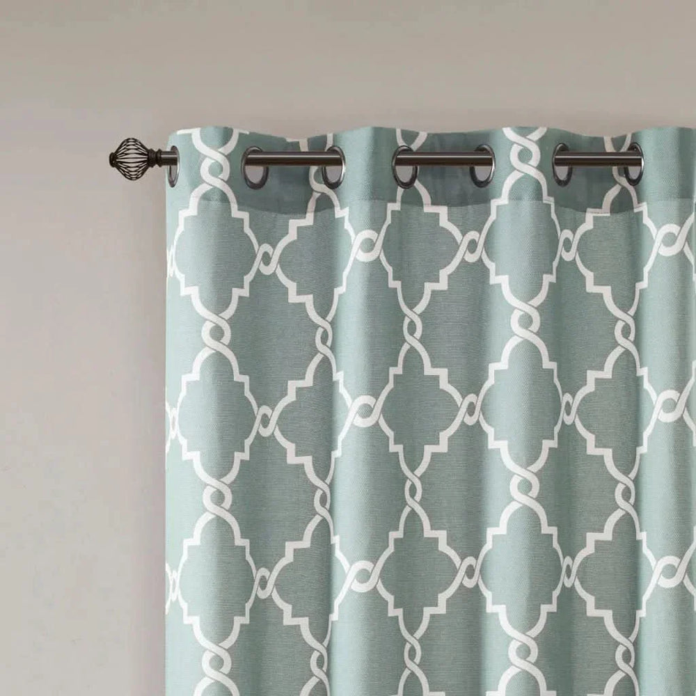 Fretwork Print Polyester Curtain Seafoam & White Grommet Top 108 Inch Panel Media 6