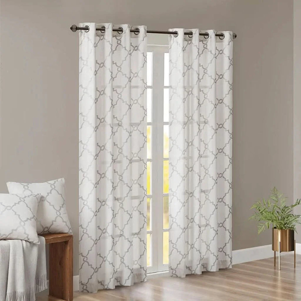 Window Curtain Panel Polyester Geometric Grommet Top 63 Inch Length Media 10
