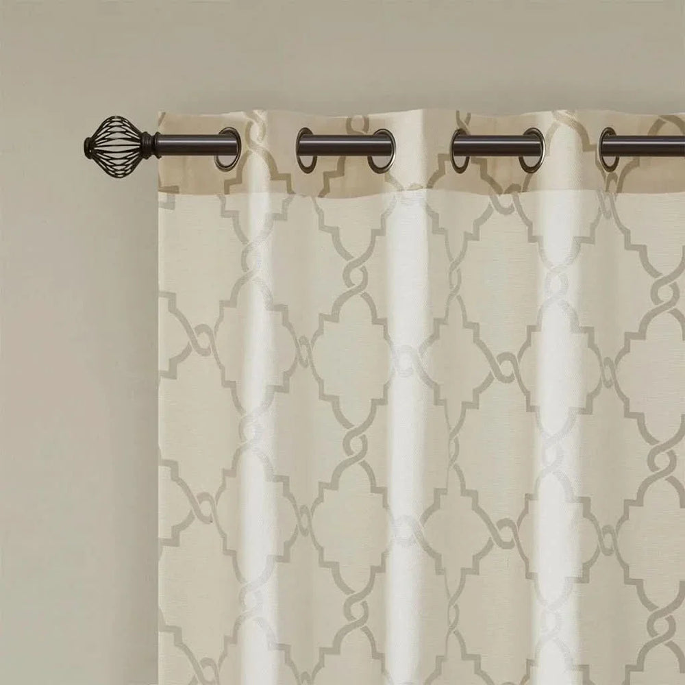 Beige Gold Geometric Fretwork Window Curtain Polyester Grommet Top Media 7