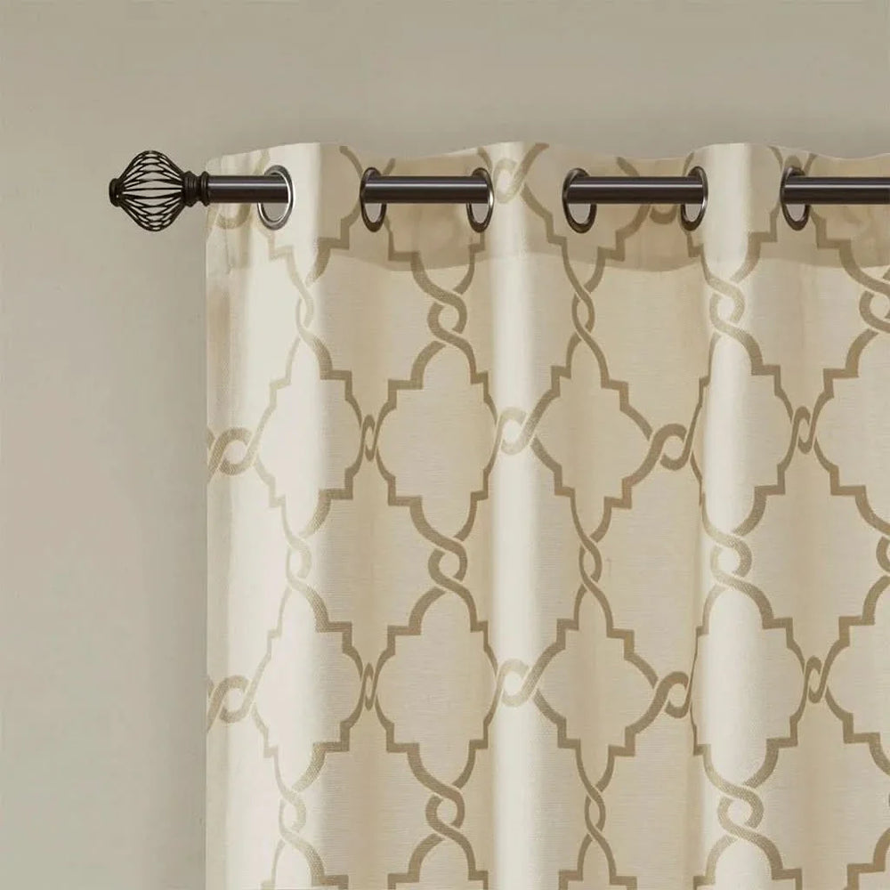 Beige Gold Geometric Fretwork Window Curtain Polyester Grommet Top Media 8