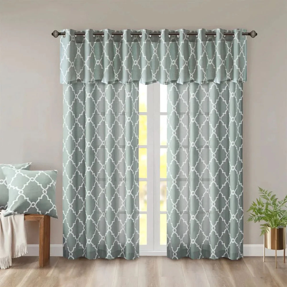 Window Valance Grommet Top Geometric Fretwork Print Seafoam & White 50x18 Media 4