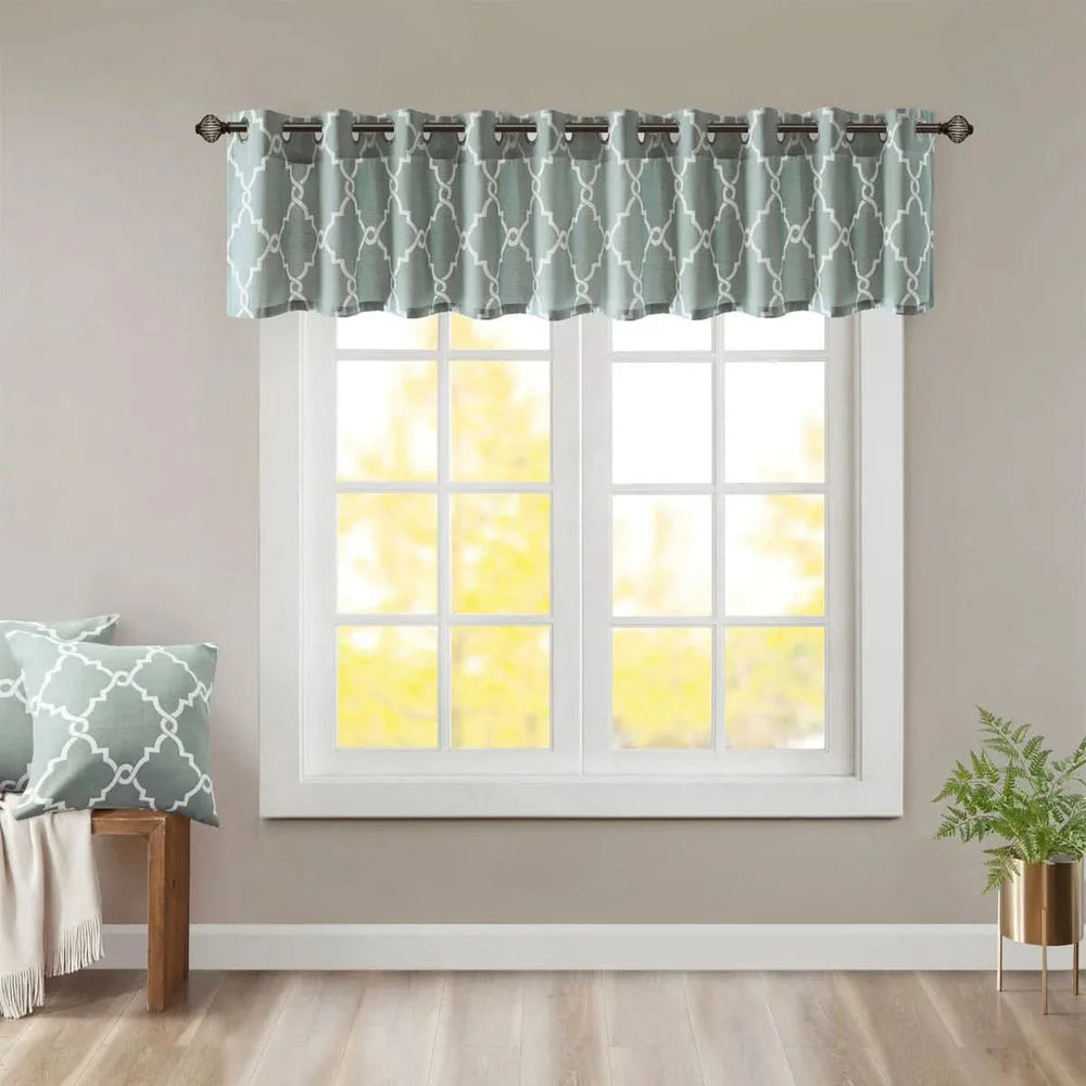 Window Valance Grommet Top Geometric Fretwork Print Seafoam & White 50x18 Media 2