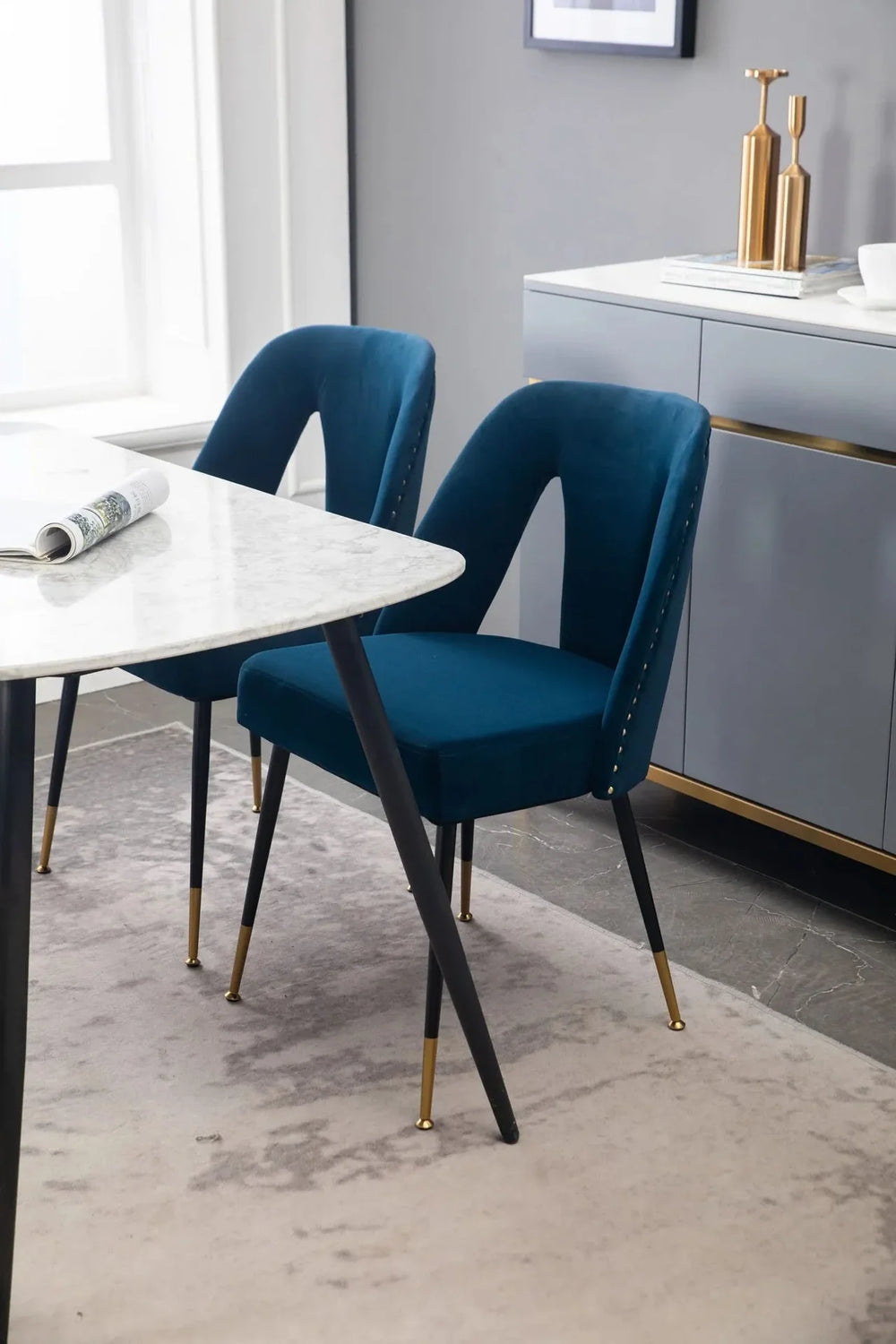 Velvet Dining Chair Blue Velvet Upholstery With Nailhead Trim Modern Media 11