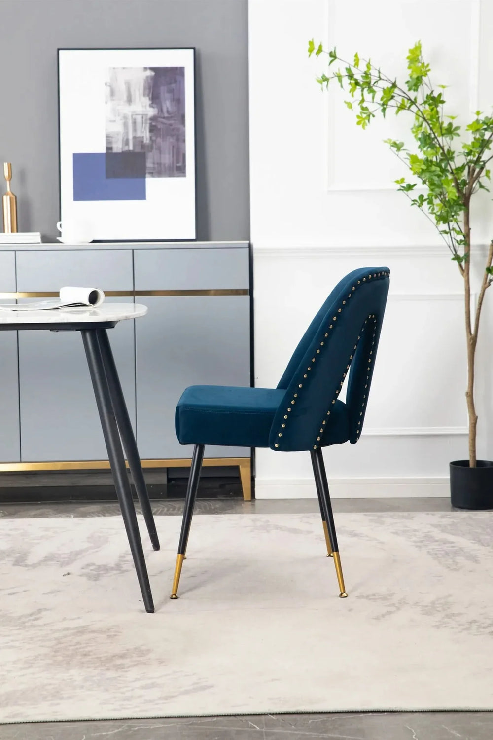 Velvet Dining Chair Blue Velvet Upholstery With Nailhead Trim Modern Media 12