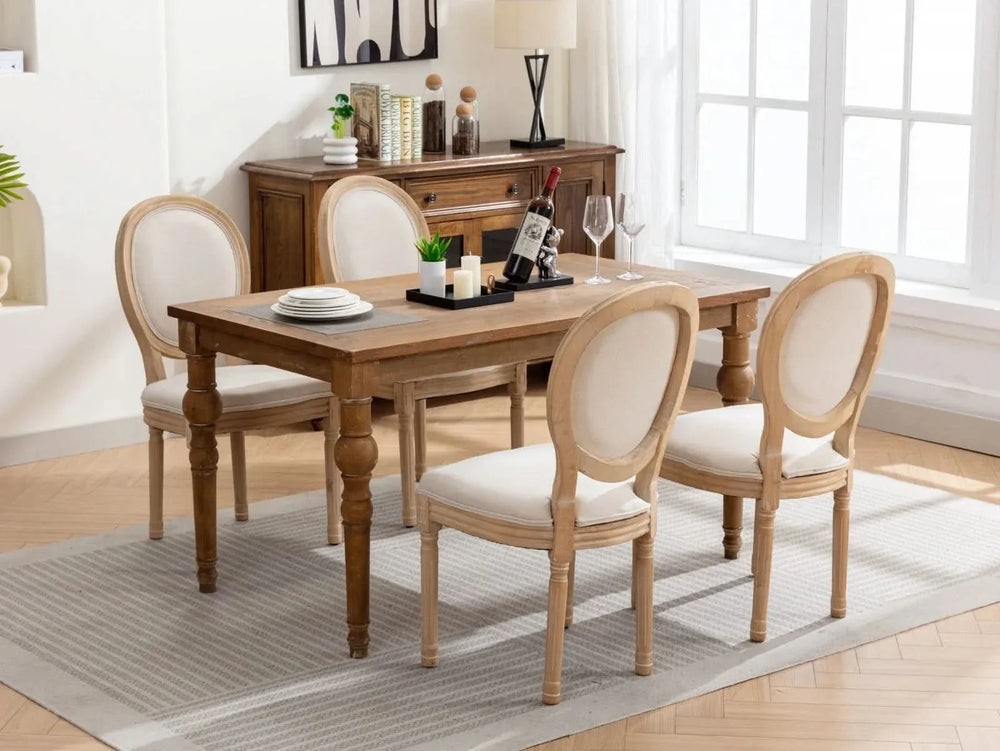 French Antique Dining Chair Solid Wood Frame Linen Upholstery Set Of 2 Media 17