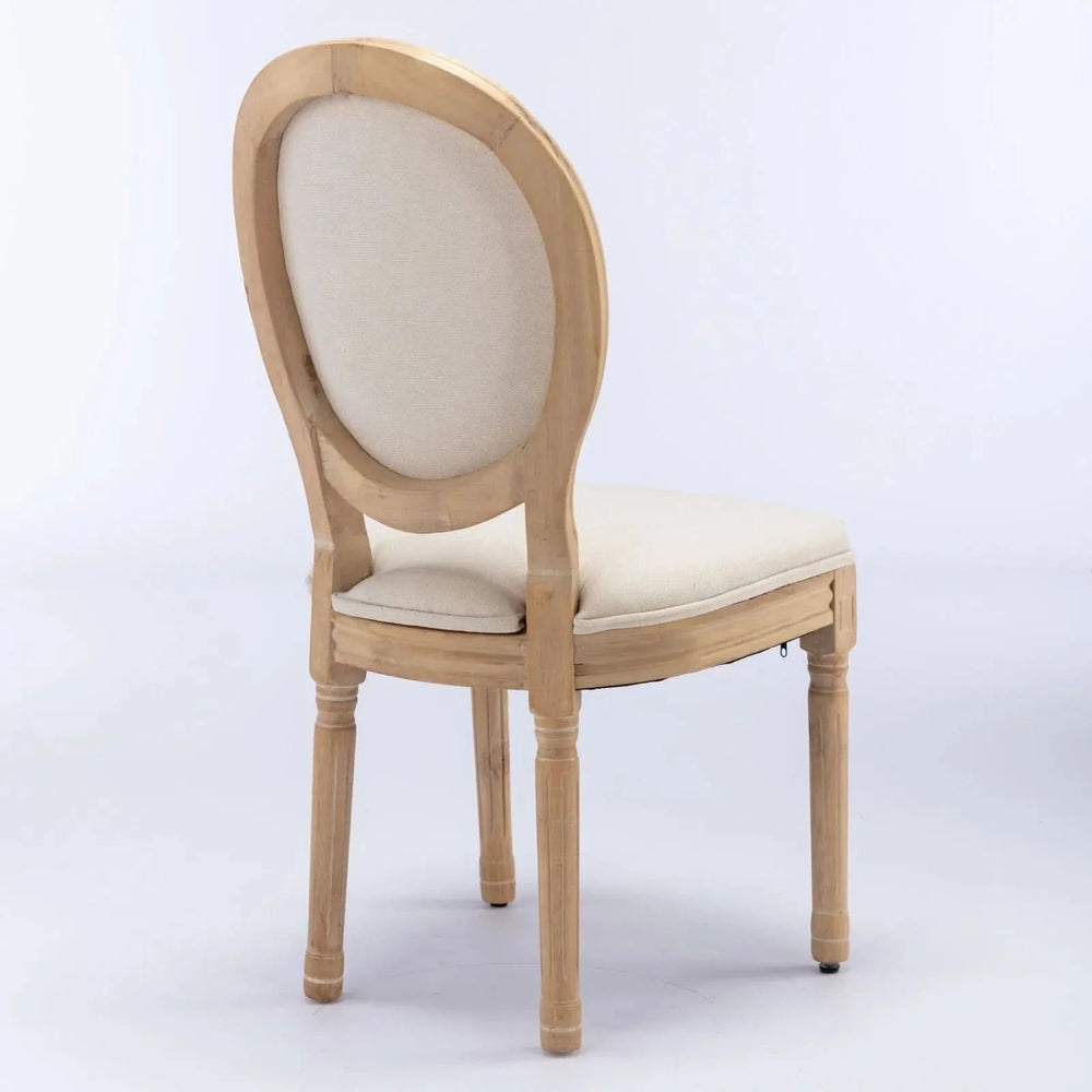 French Antique Dining Chair Solid Wood Frame Linen Upholstery Set Of 2 Media 5