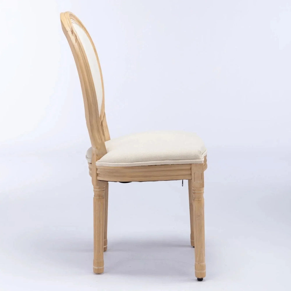French Antique Dining Chair Solid Wood Frame Linen Upholstery Set Of 2 Media 4