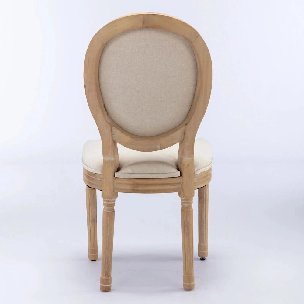 French Antique Dining Chair Solid Wood Frame Linen Upholstery Set Of 2 Media 6
