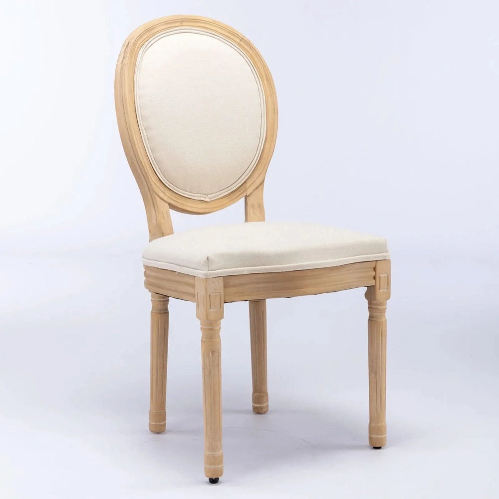 French Antique Dining Chair Solid Wood Frame Linen Upholstery Set Of 2 Media 3