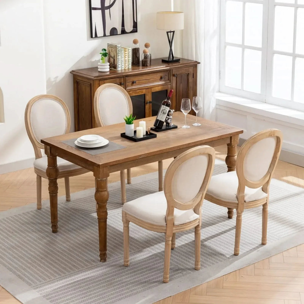 French Antique Dining Chair Solid Wood Frame Linen Upholstery Set Of 2 Media 15