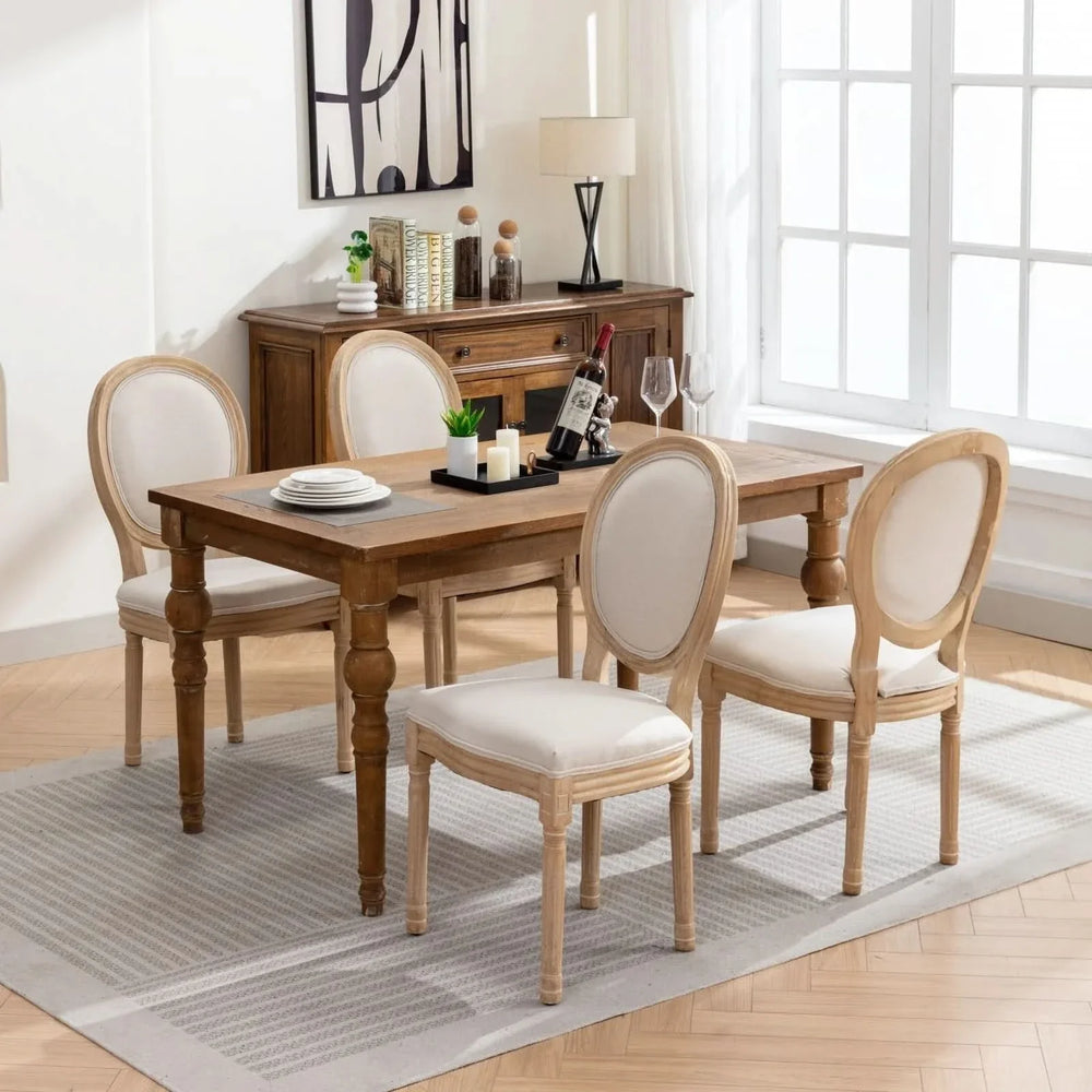 French Antique Dining Chair Solid Wood Frame Linen Upholstery Set Of 2 Media 16