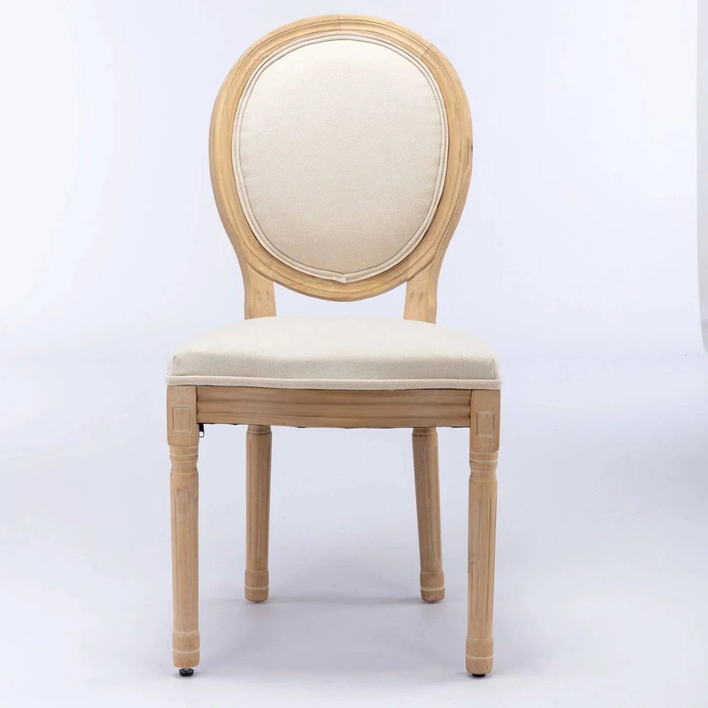 French Antique Dining Chair Solid Wood Frame Linen Upholstery Set Of 2 Media 2