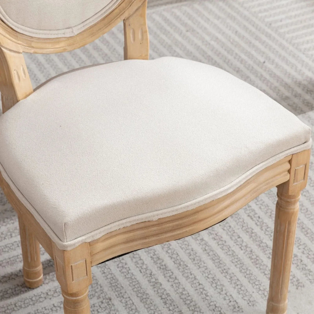 French Antique Dining Chair Solid Wood Frame Linen Upholstery Set Of 2 Media 9