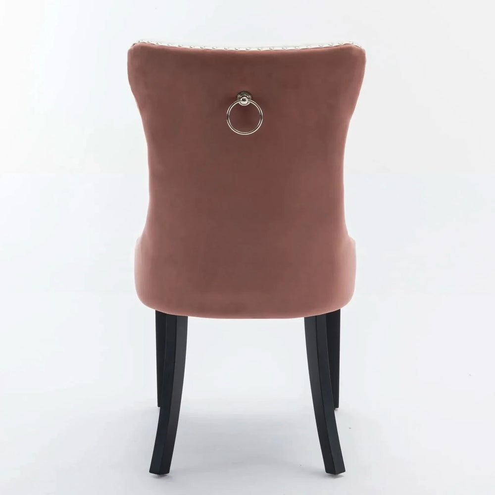 Dining Chairs White PU & Pink Velvet Tufted Nailhead Trim Wood Legs Set Of 2 Media 7