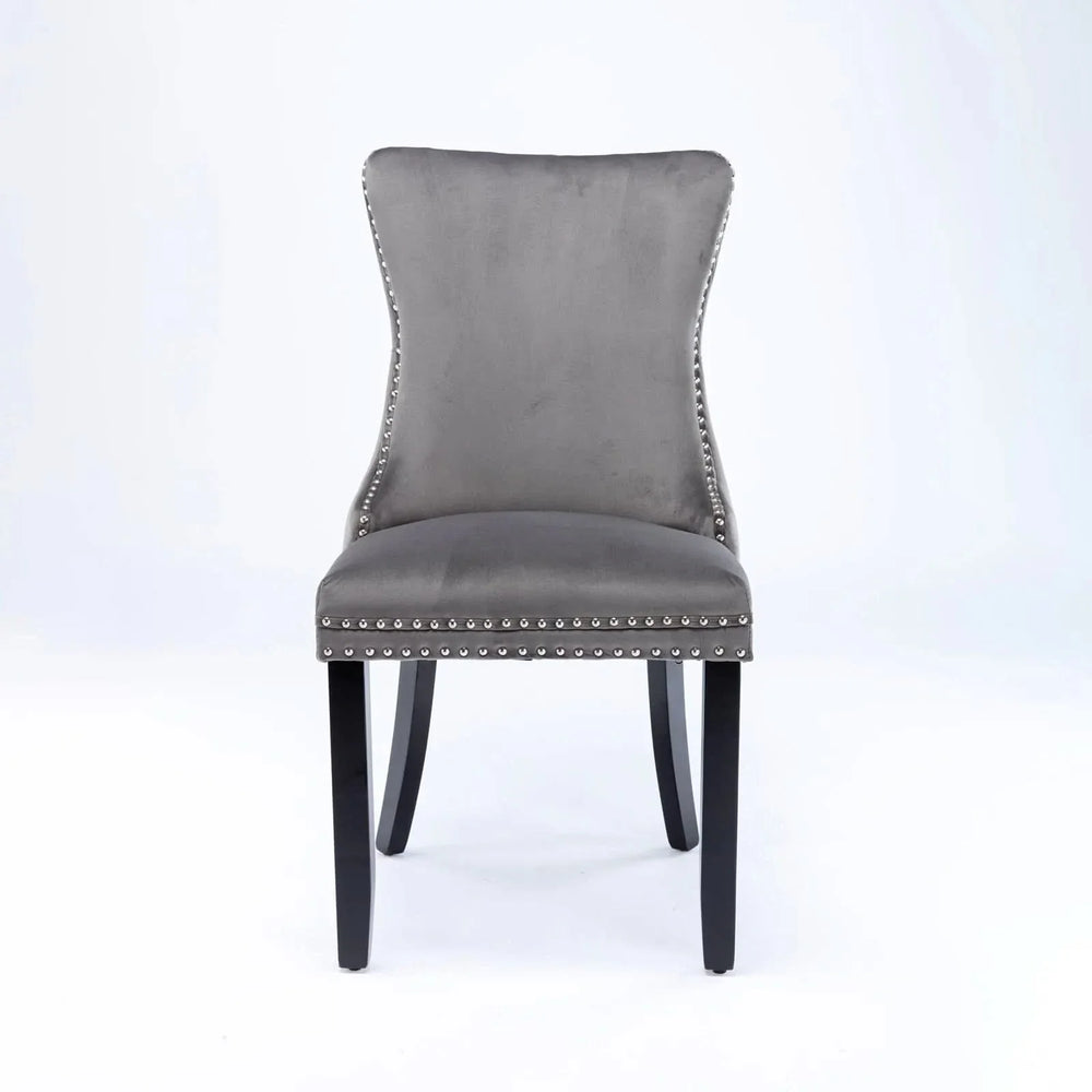 Wing Back Dining Chair Velvet Upholstery Nailhead Trim & Solid Wood Legs Media 2