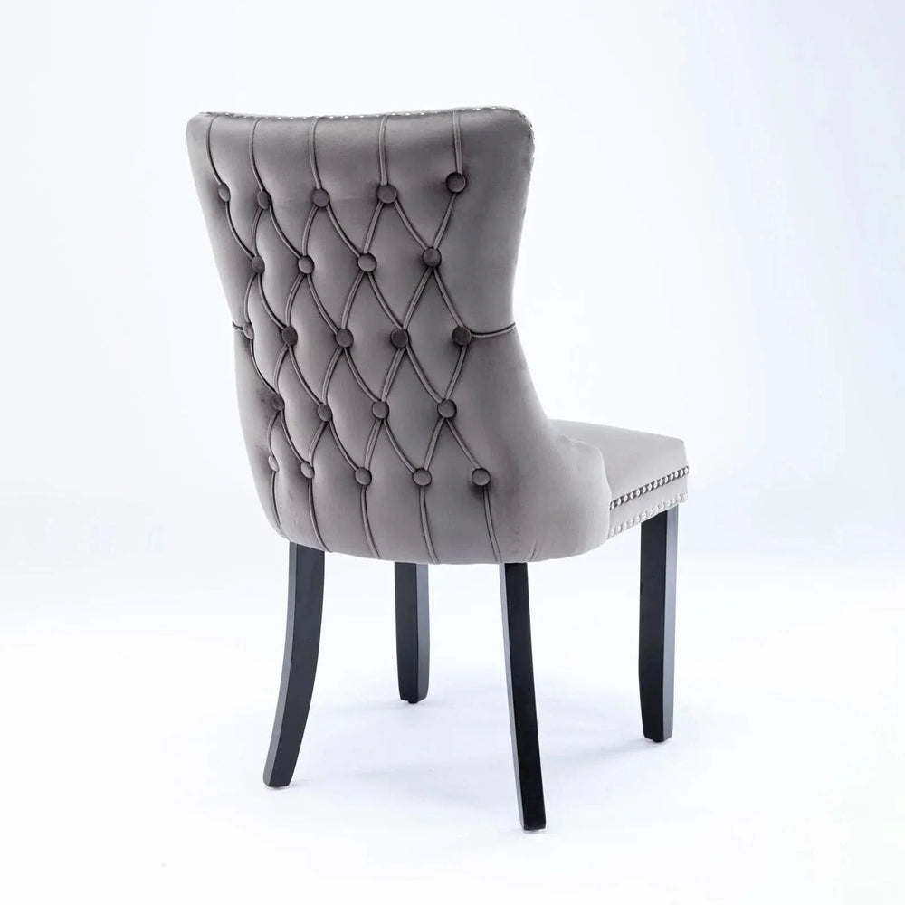 Wing Back Dining Chair Velvet Upholstery Nailhead Trim & Solid Wood Legs Media 5