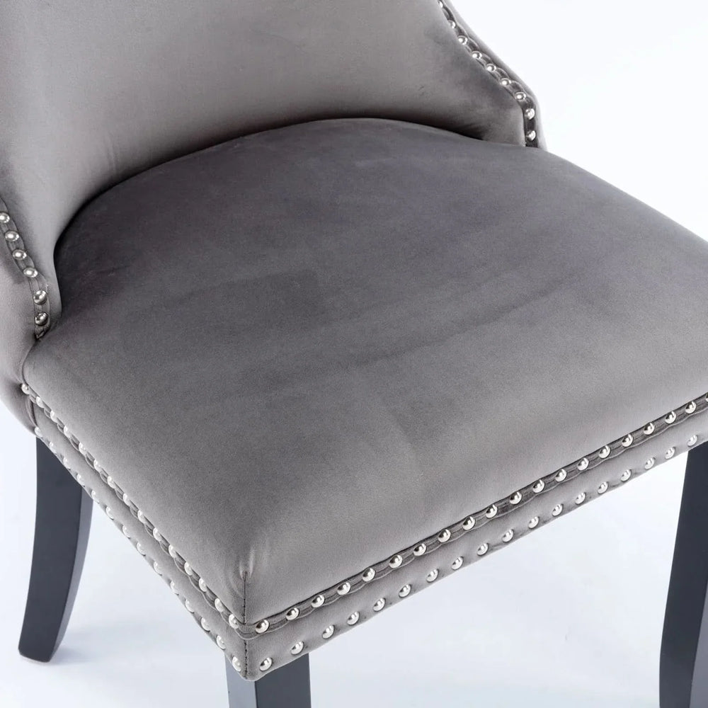 Wing Back Dining Chair Velvet Upholstery Nailhead Trim & Solid Wood Legs Media 8