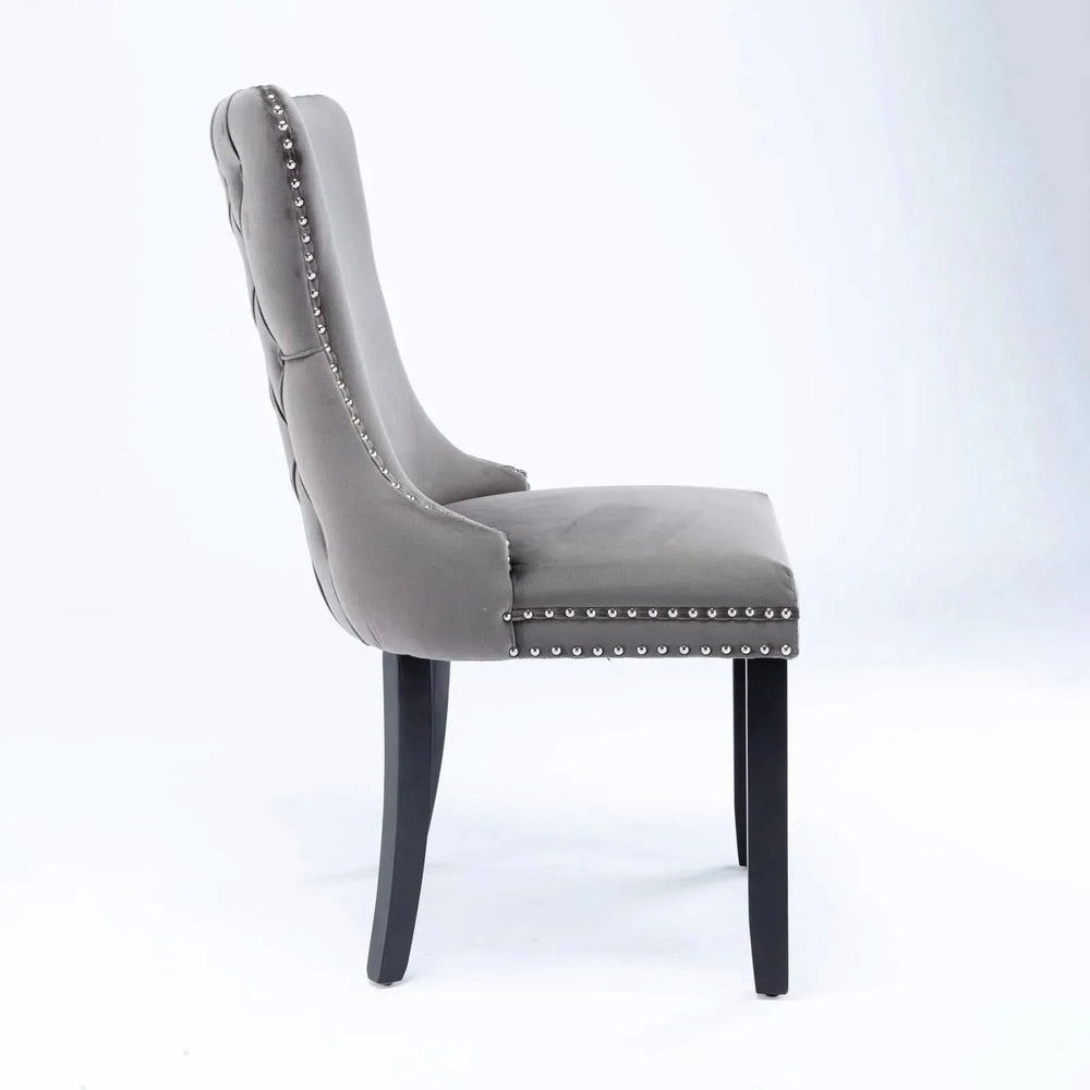 Wing Back Dining Chair Velvet Upholstery Nailhead Trim & Solid Wood Legs Media 4