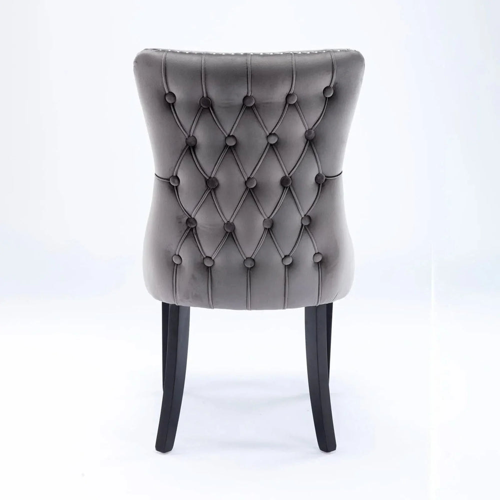 Wing Back Dining Chair Velvet Upholstery Nailhead Trim & Solid Wood Legs Media 6