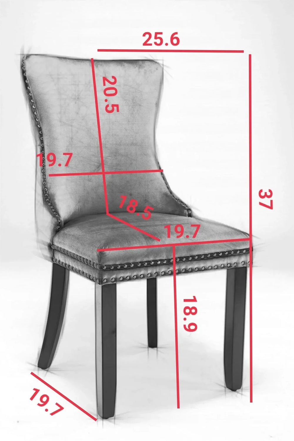 Wing Back Dining Chair Velvet Upholstery Nailhead Trim & Solid Wood Legs Media 9
