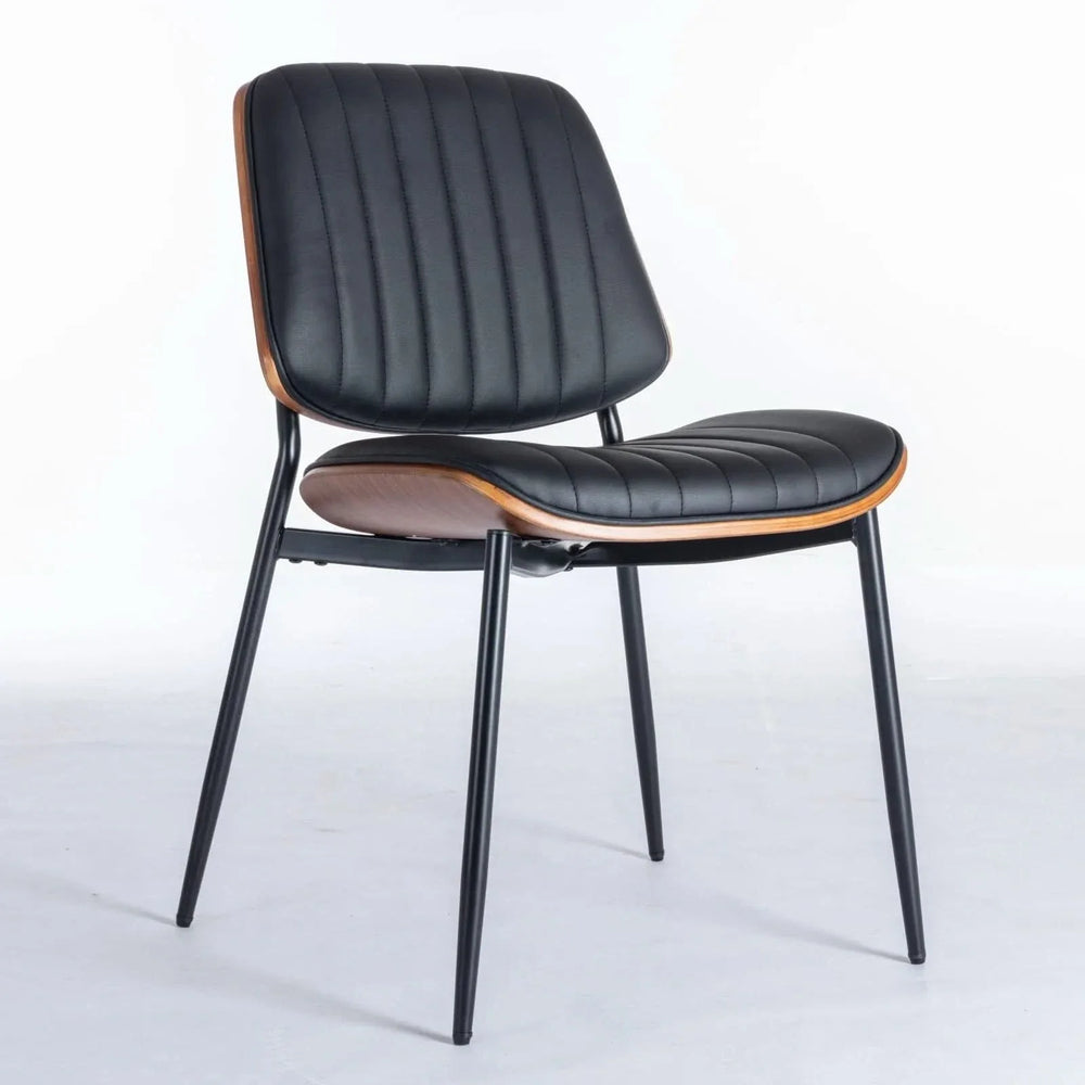 Mid Century Dining Chairs PU Leather Black Walnut Bentwood Back 2-Pack Media 3