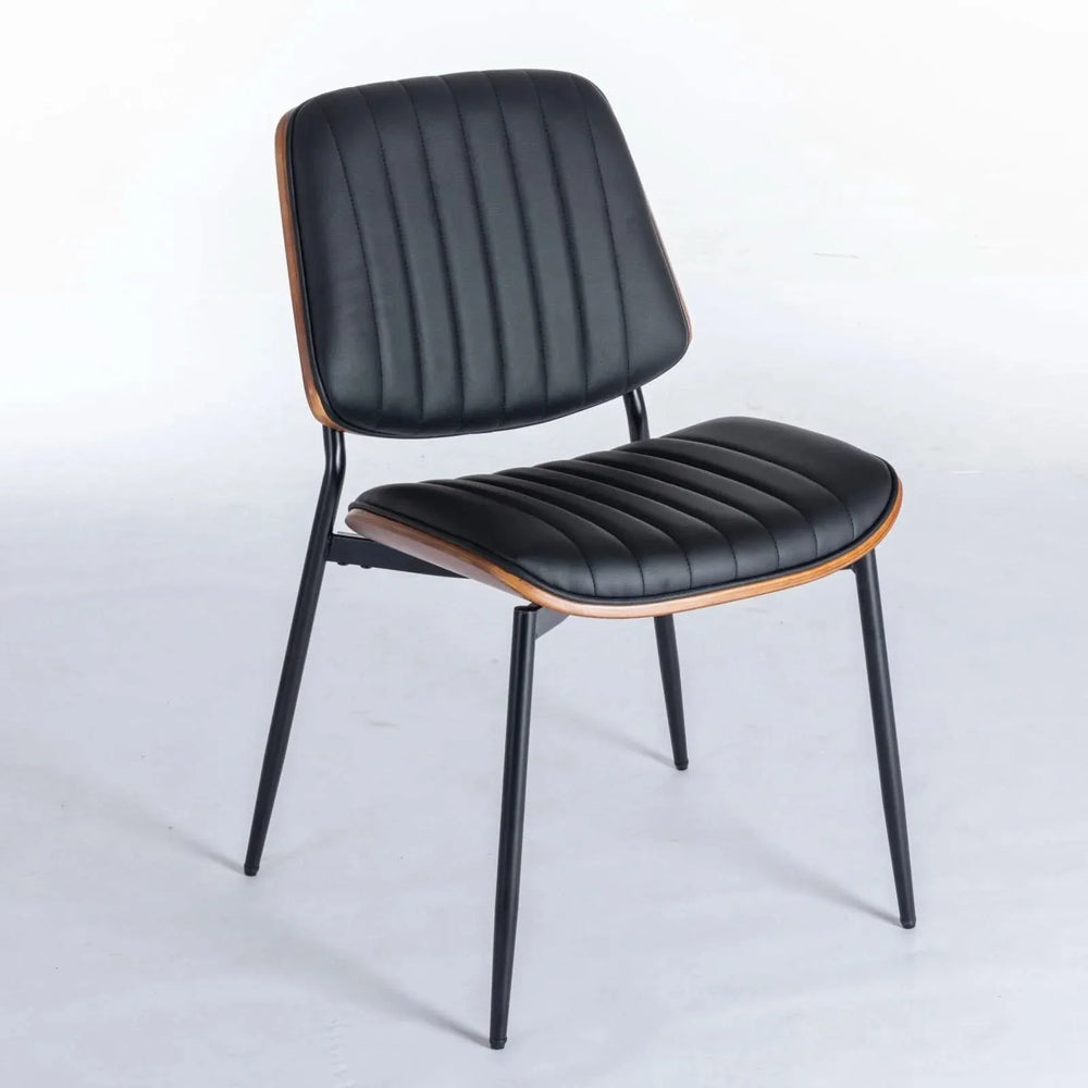 Mid Century Dining Chairs PU Leather Black Walnut Bentwood Back 2-Pack Media 4