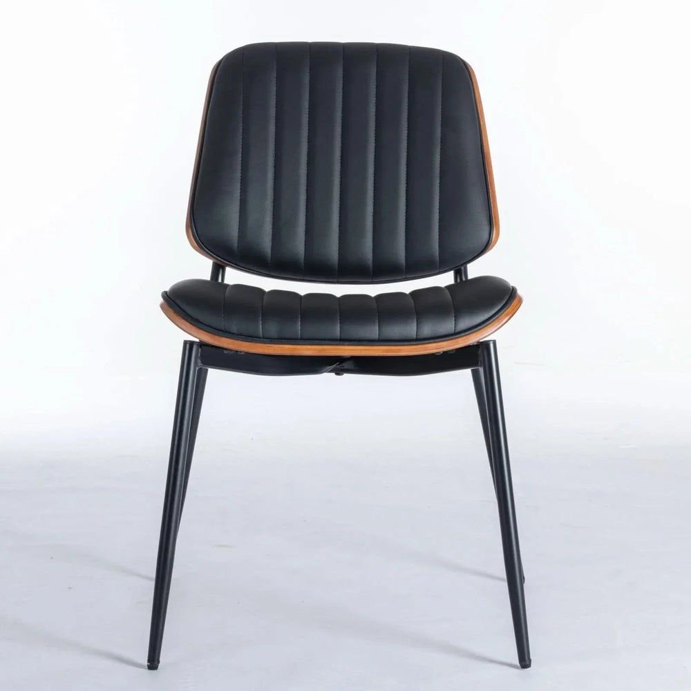 Mid Century Dining Chairs PU Leather Black Walnut Bentwood Back 2-Pack Media 2